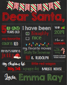 Christmas Chalkboard Dear Santa Sign 11x14: Christmas Chalkboard Dear Santa Sign