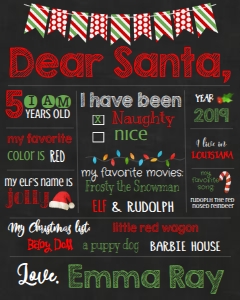 Christmas Chalkboard Dear Santa Sign 16x20: Christmas Chalkboard Dear Santa Sign