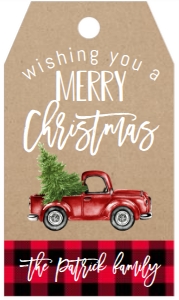 Christmas Tag Red Truck Kraft Buffalo Plaid: Christmas Party Red Truck Invitation