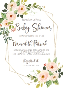 Baby Shower Peach Pink Gold Frame Invite: Baby Shower Peach Pink Gold Frame Invite