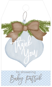 Christmas Baby Shower Blue Ornament Favor Tag: Baby Shower Christmas Burlap Blue Ornament Invitation