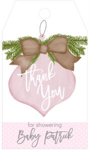 Christmas Baby Shower Pink Ornament Favor Tag: Baby Shower Christmas Burlap Pink Ornament Invitation
