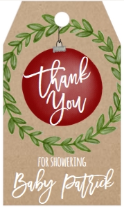 Baby Shower Christmas Kraft Red Ornament Favor Tag: Christmas Baby Shower Red Ornament Invitation