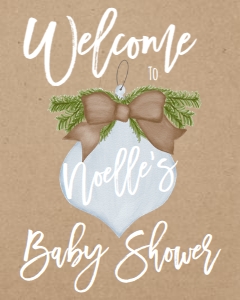 Baby Shower Christmas Kraft Blue Welcome Sign: Baby Shower Christmas Kraft Burlap Blue Ornament Invitation