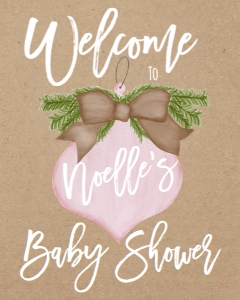 Baby Shower Christmas Kraft Pink Welcome Sign: Baby Shower Christmas Kraft Burlap Pink Ornament Invitation
