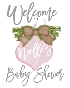Baby Shower Christmas White Pink Welcome Sign: Baby Shower Christmas Burlap Pink Ornament Invitation