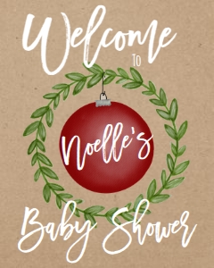 Baby Shower Christmas Kraft Red Ornament Welcome Sign: Christmas Baby Shower Red Ornament Invitation