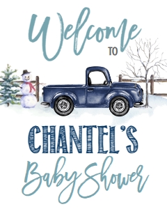 BSS Navy Truck Christmas Little Snowman Welcome Sign: Baby Shower Christmas Navy Truck Snowflake Invitation 655177249
