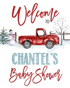BSS Red Truck Christmas Little Snowman Welcome Sign: Baby Shower Christmas Red Truck Snowman Invitation 655179429