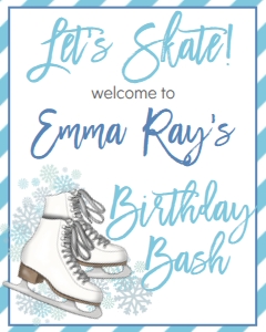Birthday Ice Skate Blue Welcome Sign: Birthday Ice Skate eight blue