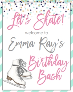 Birthday Ice Skate Confetti Welcome Sign: Birthday Ice Skate Confetti Pink
