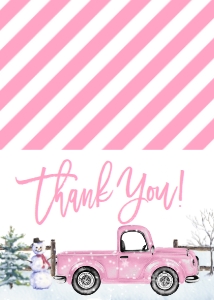 Christmas Pink Truck Wonderland Thank You: Christmas Winter Onederland Pink Invitation