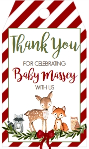Christmas Woodland Favor Tag: Baby Shower Christmas Woodland Invitation