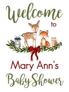 Christmas Woodland Baby Welcome Sign: Baby Shower Christmas Woodland Invitation