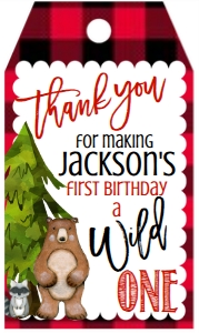 Christmas Woodland Onederland Favor Tag: Christmas Winter Onederland Plaid Animals Invitation