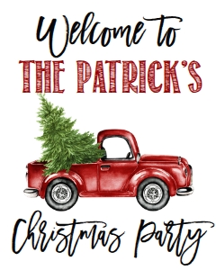 Christmas Party Red Truck Welcome Sign: Christmas Party Red Truck Marquee Invitation