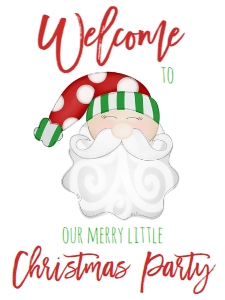Christmas Party Green Santa Hat Welcome Sign: Christmas Party Santa Invitation