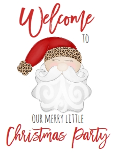 Christmas Party Leopard Santa Hat Welcome Sign: Christmas Party Santa Invitation Leopard
