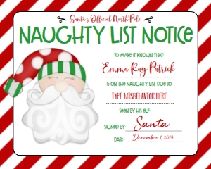Christmas Santa Naughty List Notice Red: Christmas Santa Nice Certificate
