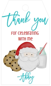 Christmas Birthday Santa Cookies Milk Favor Tag: Christmas Birthday Cookies Cocoa Santa