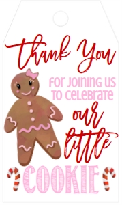 Christmas Birthday Girl Gingerbread Favor Tag: Christmas Cookie First Birthday Girl