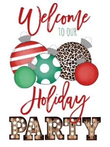Holiday Party Ornament Welcome Sign: Christmas Party Multi Ornament RG Marquee Invitation