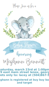 Baby Shower Blue Banner Laurel Elephant Invitation Phone: Baby Shower Blue Banner Laurel Elephant Invitation