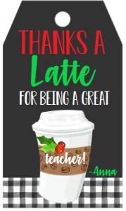 Christmas Teacher Latte Favor Tag: Christmas Teacher Latte Favor Tag