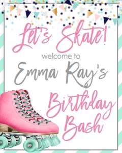 Birthday Let's Skate Confetti Welcome Sign: Birthday Skate Confetti Pink
