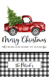 Christmas Wine Label Red Truck Gingham: Christmas Wine Label Red Truck Gingham