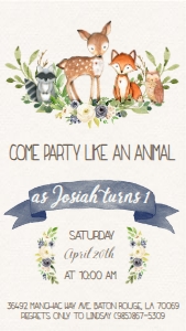 Birthday Woodland Blue Floral Text Invite: Birthday Woodland Blue Floral