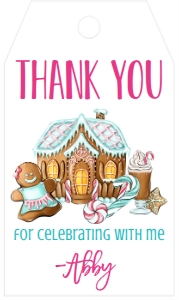 Christmas Birthday Gingerbread Cookies Milk Favor Tag Pink: Christmas Birthday Cookies Cocoa Gingerbread girl