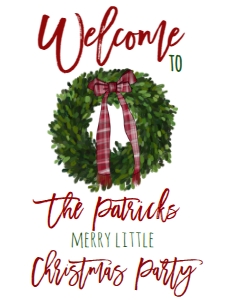 Christmas Party Wreath Welcome Sign: Christmas Party Wreath Invitation