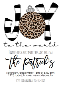 Christmas Party Joy to the World Leopard Invite: Christmas Party Joy to the World Leopard Invite
