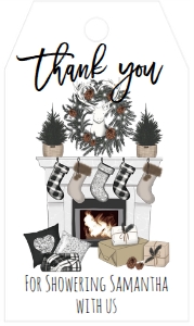 Christmas Bridal Shower Fireplace Favor Tag: Christmas Bridal Shower Fireplace Deck the Halls