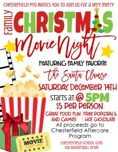 Christmas School Movie Night Flyer 8.5x11: Christmas School Movie Night Flyer 5x7