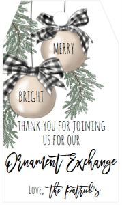 Christmas Party Buffalo Plaid Ornament Exchange Favor Tag: Christmas Party Buffalo Plaid Ornament Exchange Invite