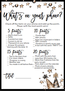 NYE What's on Your Phone Game: NYE Drink If Game Confetti Hats