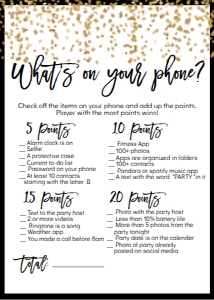 NYE What's on Your Phone Game Gold Glitter: NYE Drink If Game Gold Glitter2