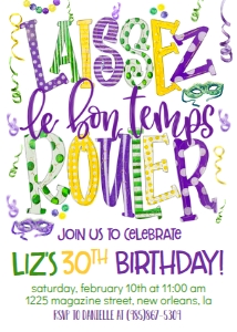 Mardi Gras Laissez Birthday Invite: Mardi Gras Laissez Birthday Invite