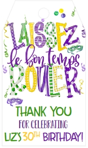 Mardi Gras Laissez Birthday Favor Tag: Mardi Gras Laissez Birthday Invite