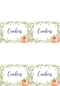 Fall Blue Floral Pumpkin Food Tent Card Full Page: Baby Shower Pumpkin Blue Greenery Frame
