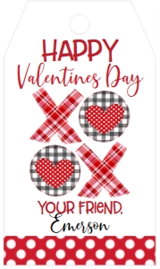 Valentines Day XOXO Red Blk Plaid Favor Tag: Valentines Class Party