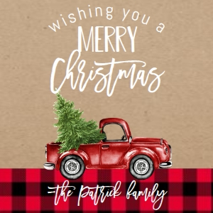 Christmas 3x3 Calling Card Red Truck Kraft Buffalo Plaid: Christmas Tag Red Truck Kraft Buffalo Plaid