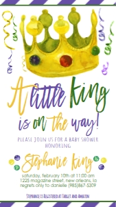 Mardi Gras Baby Shower King Text Invite: Mardi Gras Baby Shower King