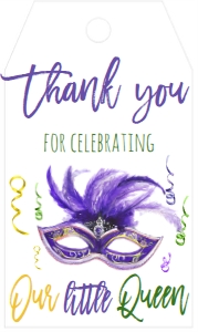 Mardi Gras Baby Shower Queen Favor Tag: Mardi Gras Baby Shower Queen