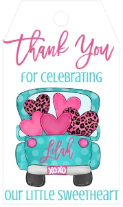 Valentine Birthday Aqua Truck Favor Tag: Valentine Birthday Aqua Truck