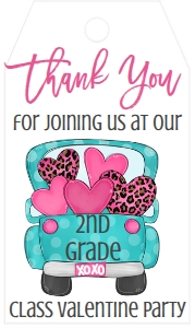 Valentine Class Party Aqua Truck Favor Tag: Valentines Day Class Party Truck