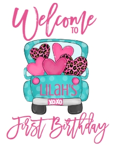 Valentine Birthday Aqua Truck Welcome Sign: Valentine Birthday Aqua Truck
