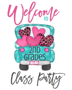 Valentine Class Party Aqua Truck Welcome Sign: Valentines Day Class Party Truck